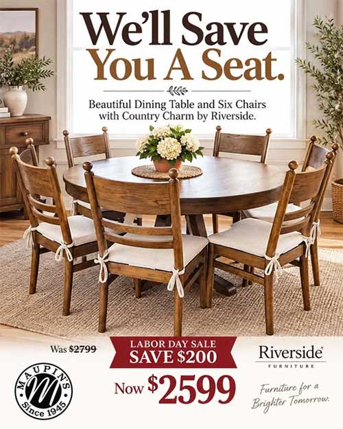 Beautiful Dining Table with six chairs $2599 at Maupin's Home Furniture